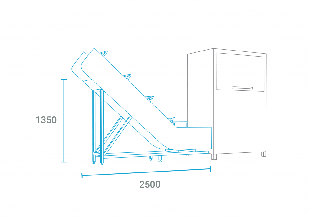 Output channel for direct loading into a 1100L container